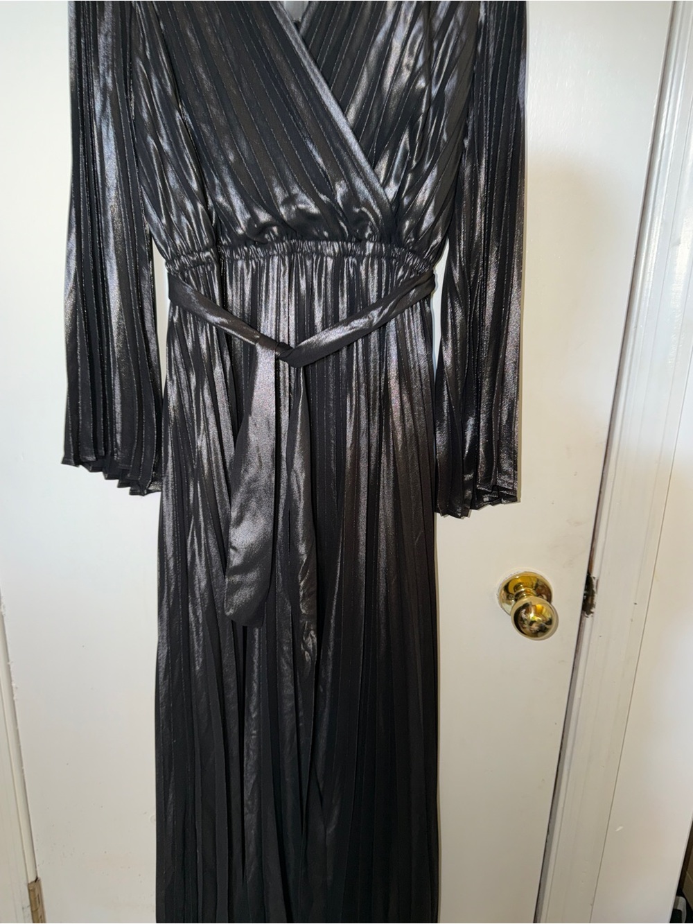 INC International Concepts Black Metallic Pleated Wrap Dress - Picture 2 of 7